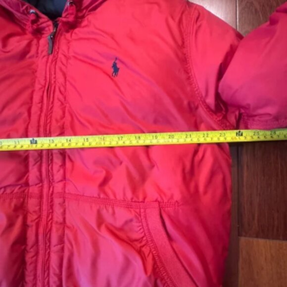 POLO By Ralph Lauren Down Puffer Jacket Men Size:L Full Zip Hooded Red Thick Y2K - Picture 6 of 11